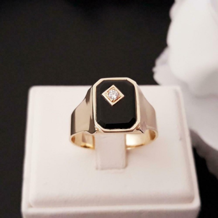 Fluisteren beweeglijkheid dividend Ring ~ Gouden 14 karaats Heren Zegel Ring met Onyx & Diamant